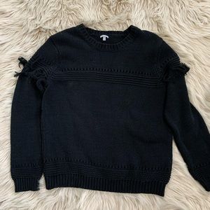 Black Knit Shoulder Tassle Sweater
